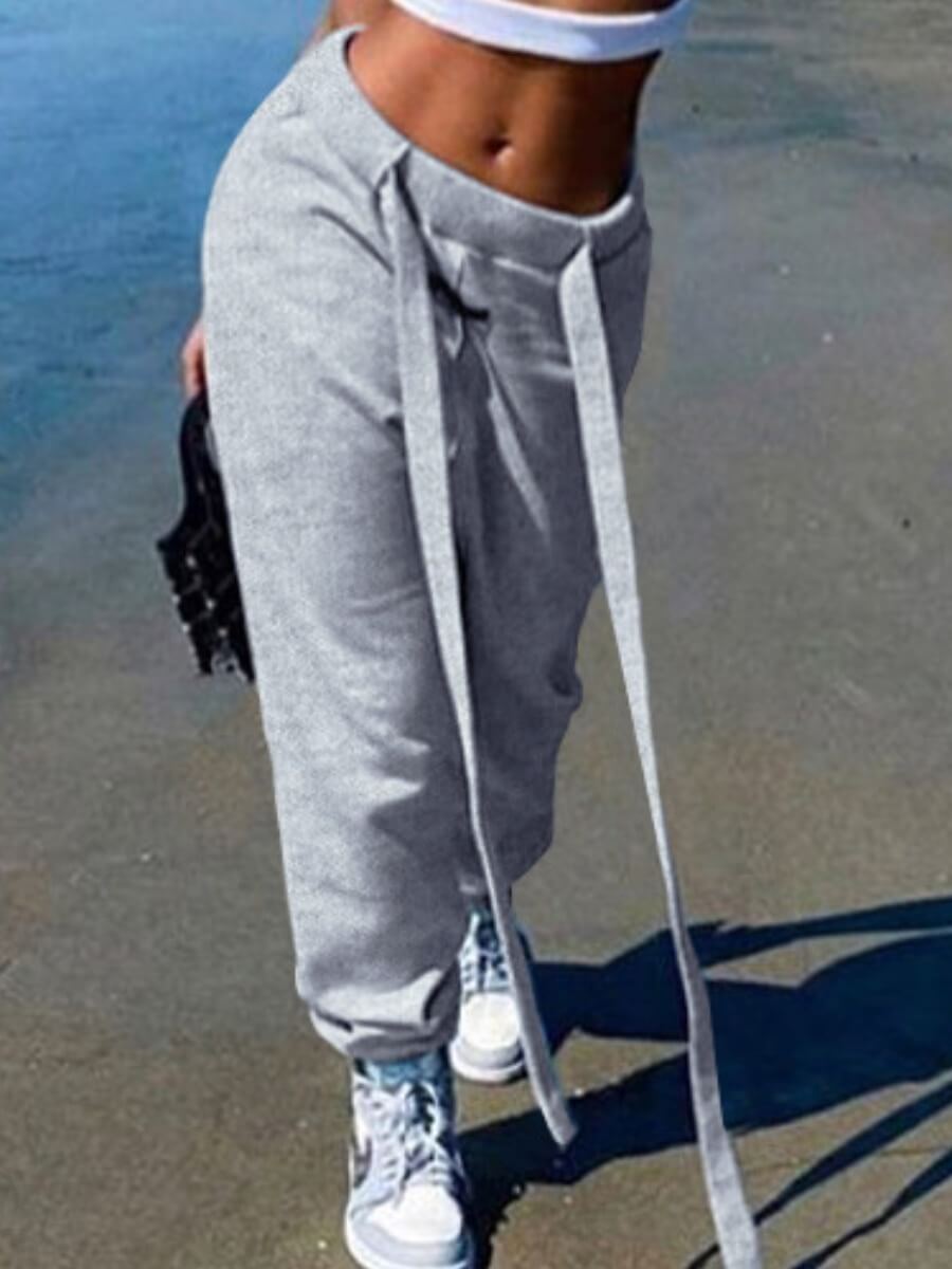 

Lovely Casual Lace-up Grey Pants