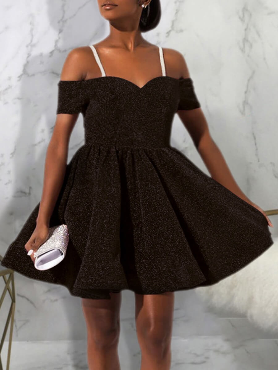 

Lovely Trendy Fold Design Black Mini Dress