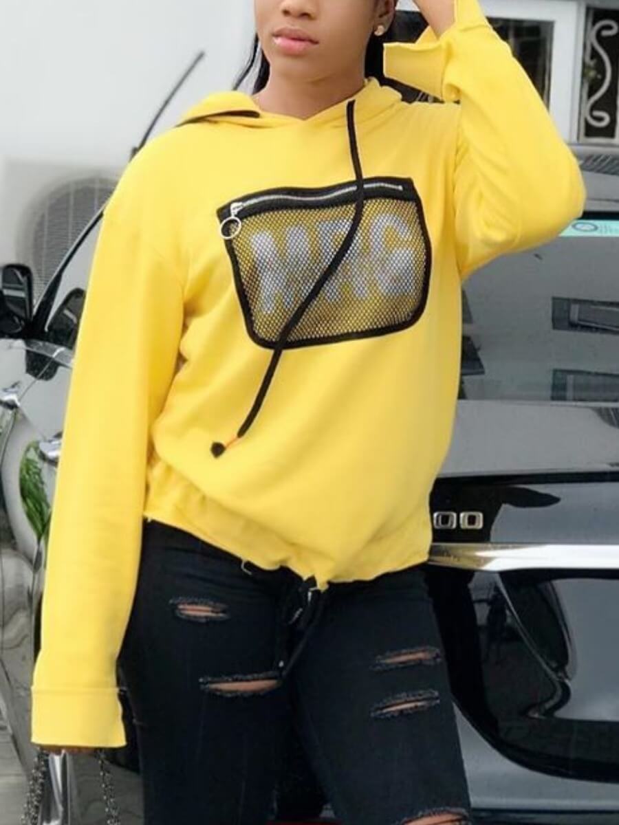 

Lovely Casual Hooded Collar Patchwork Yellow Hoodie