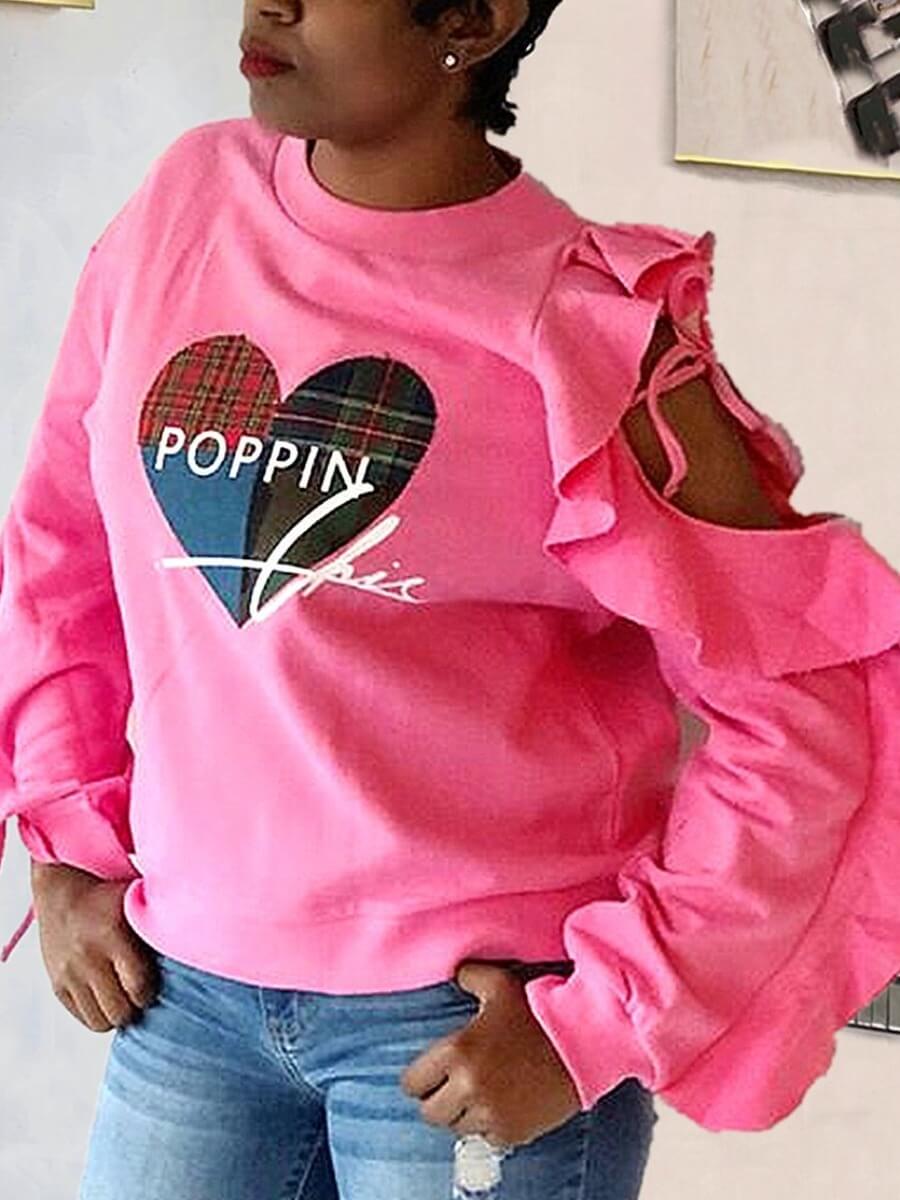 

Lovely Casual O Neck Heart Pink Hoodie