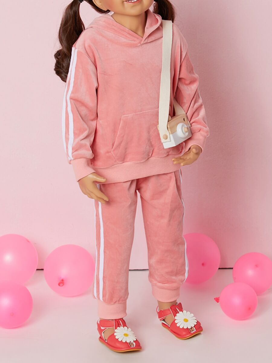 

Lovely Sportswear Hooded Collar Patchwork Pink Girl Two-piece Pants Set