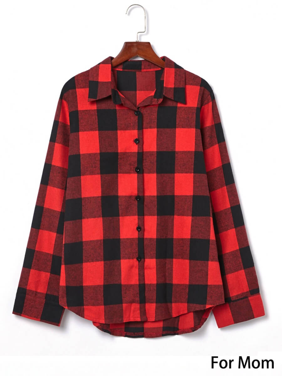 

Lovely Trendy Shirt Collar Grid Print Mom Blouse, Women