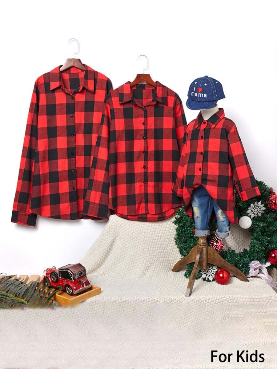 

Lovely Trendy Shirt Collar Grid Print Girl Blouse, Girls