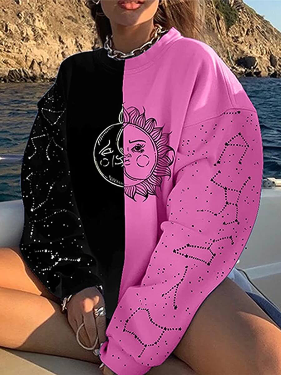 

Lovely Street O Neck Print Patchwork Rose Red Plus Size Hoodie