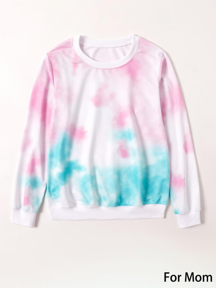 

Lovely Family O Neck Tie-dye Mom Hoodie, Women