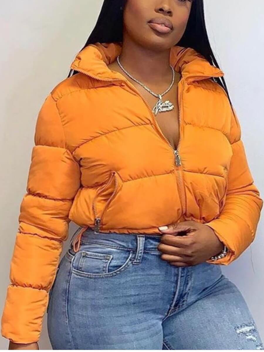 

Lovely Casual Turndown Collar Zipper Design Croci Plus Size Parka