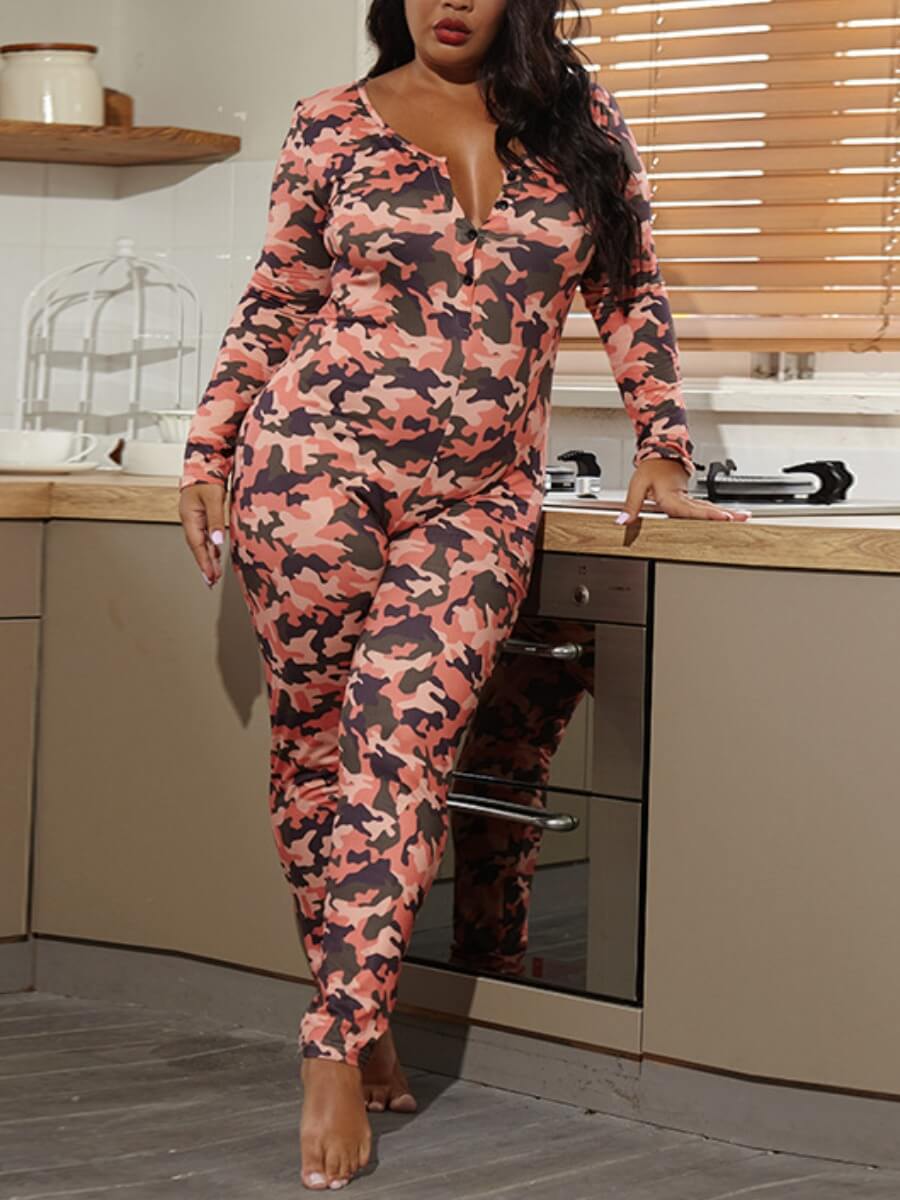 

Lovely Trendy Camo Print Skinny Red One-piece Jumpsuit, Red camouflage
