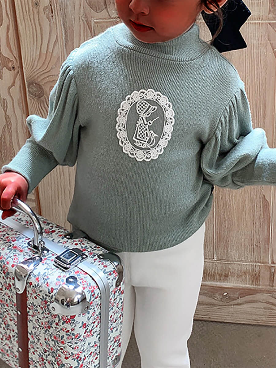 

Lovely Casual Half A Turtleneck Print Light Green Girl Sweater