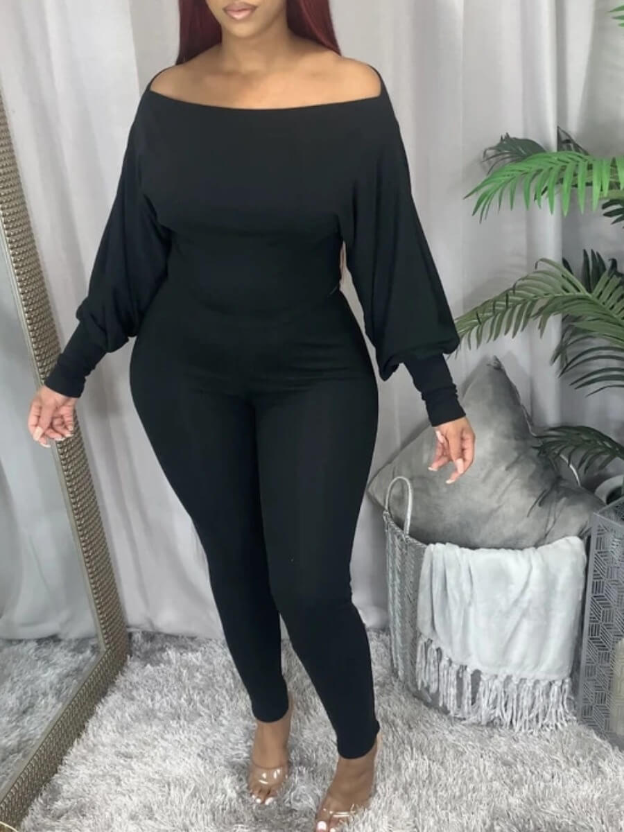 

Lovely Trendy Off The Shoulder Black Two Piece Pants Set