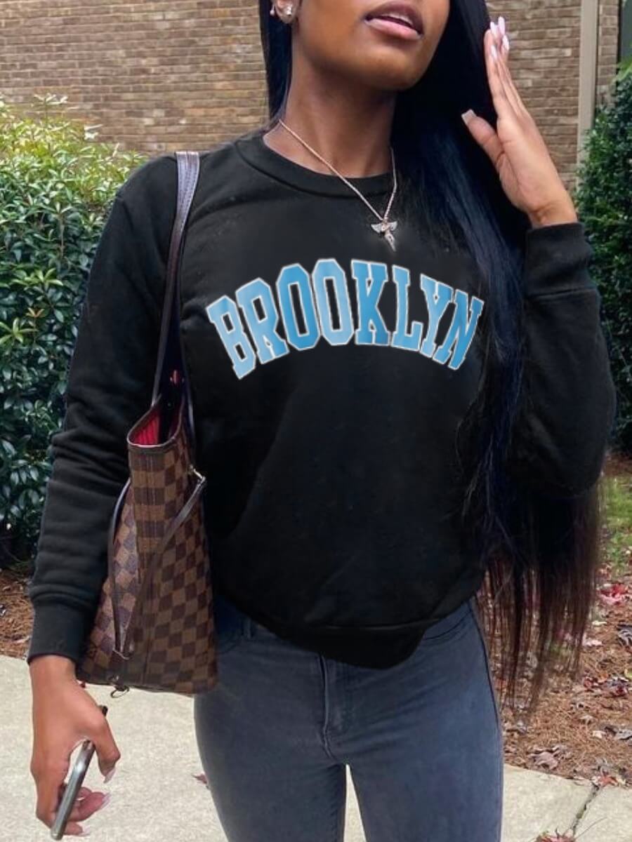 

Lovely Casual O Neck Letter Print Black Hoodie