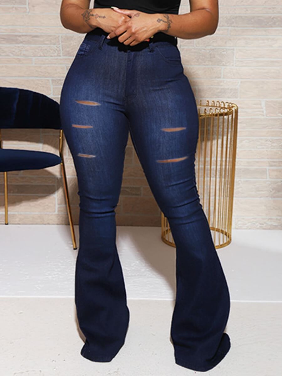 

Lovely Casual Hollow-out Skinny Deep Blue Jeans