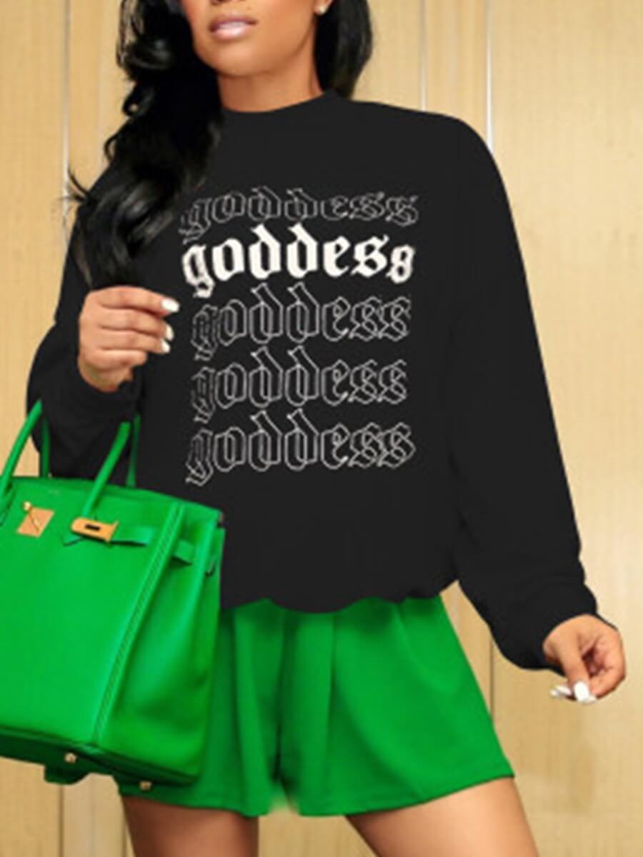 

Lovely Casual O Neck Letter Print Black Hoodie
