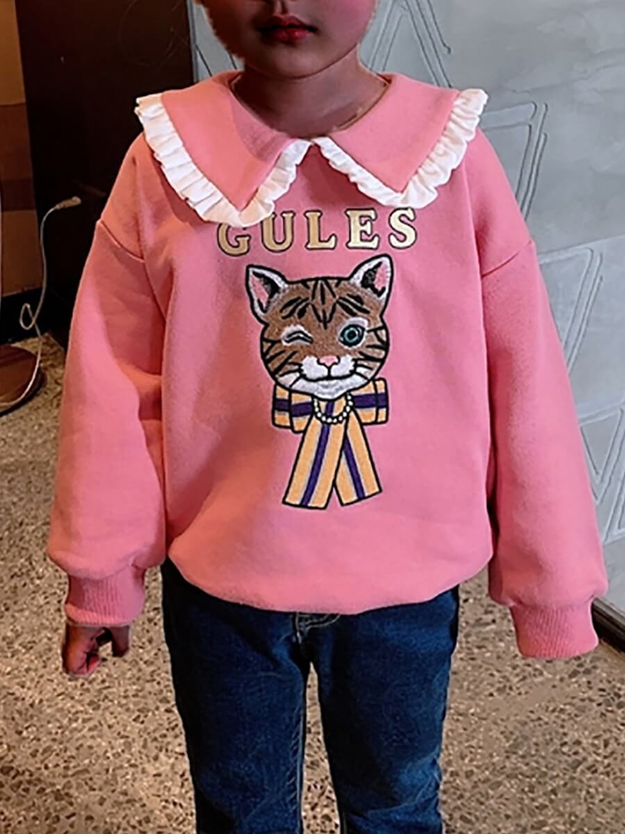 

Lovely Street Turndown Collar Cartoon Print Pink Girl Hoodie