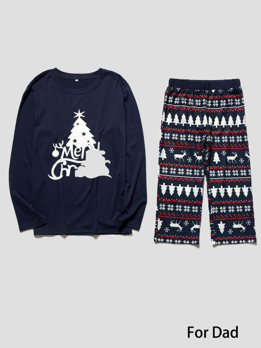 

Lovely Family O Neck Print Dark Blue Day Two-piece Pants Set, Men