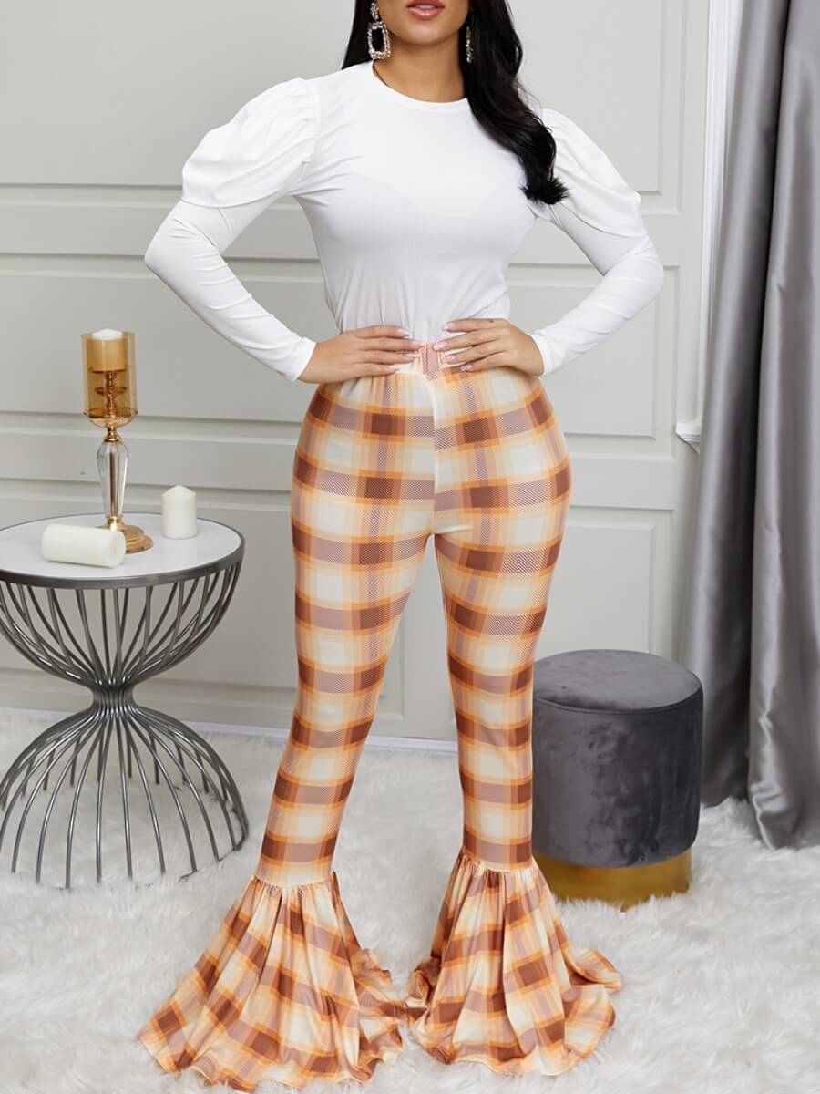 Lovely Sweet O Neck Flare Hem Yellow Two Piece Pants Set