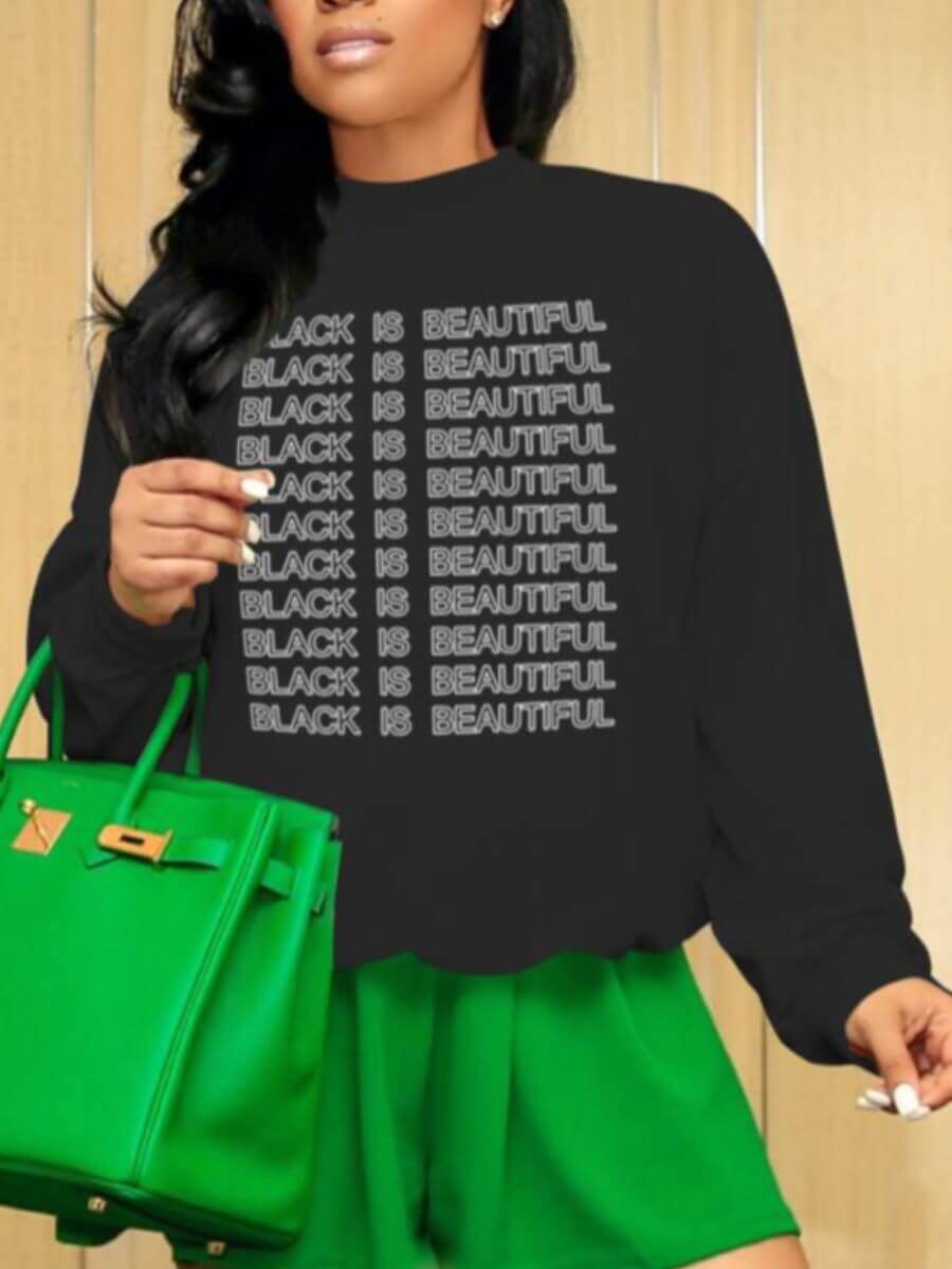 

Lovely Casual O Neck Letter Print Black Plus Size Hoodie