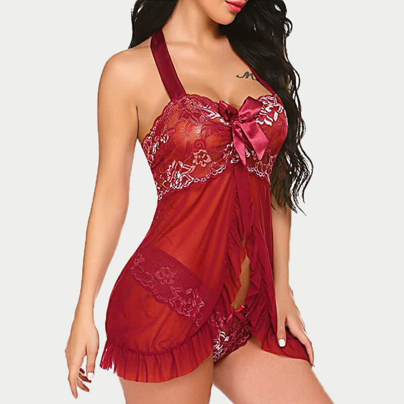 

Lovely Sexy Patchwork See-through Red Babydolls
