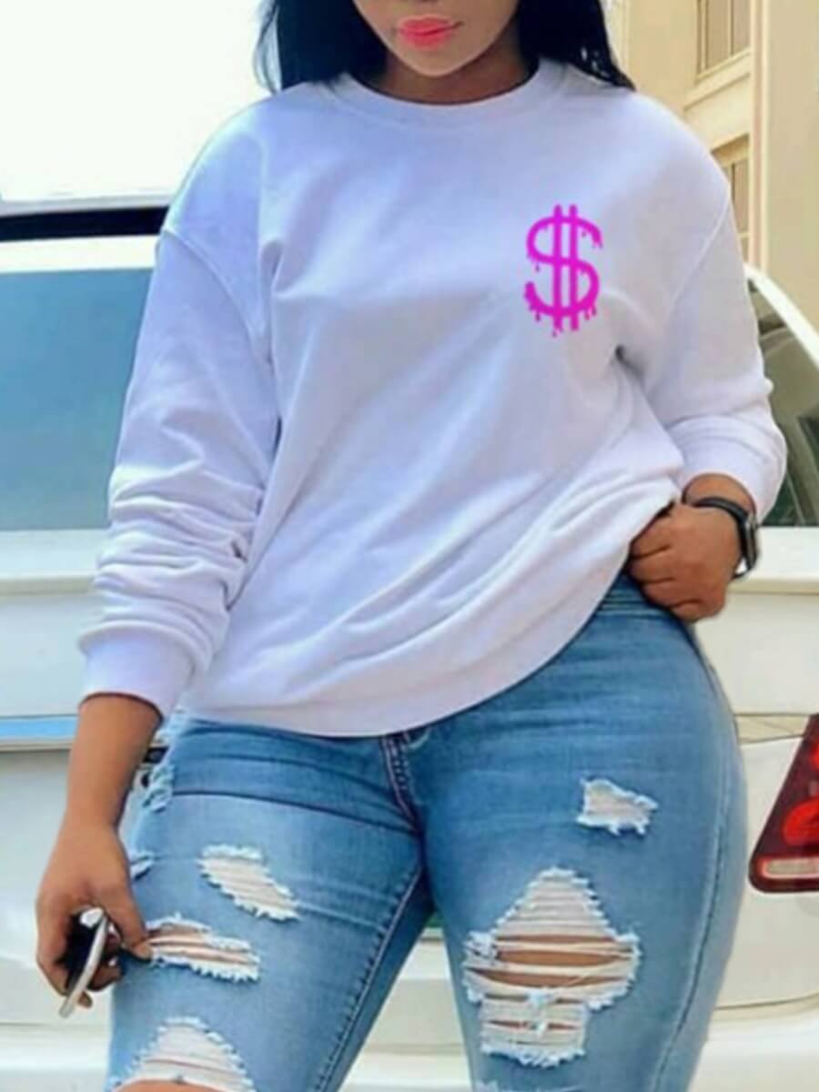 

Lovely Leisure O Neck Print White Plus Size Hoodie