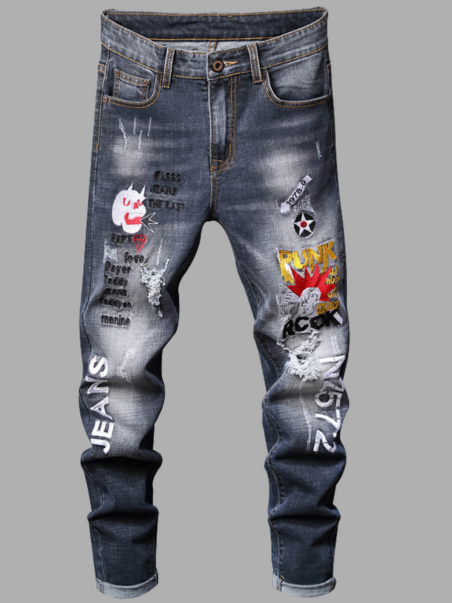 

Lovely Casual Embroidered Skinny Blue Men Jeans
