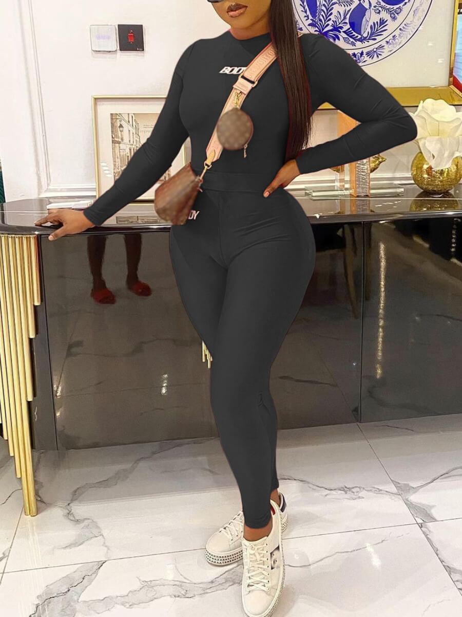 

Lovely Casual Letter Print Black Two Piece Pants Set