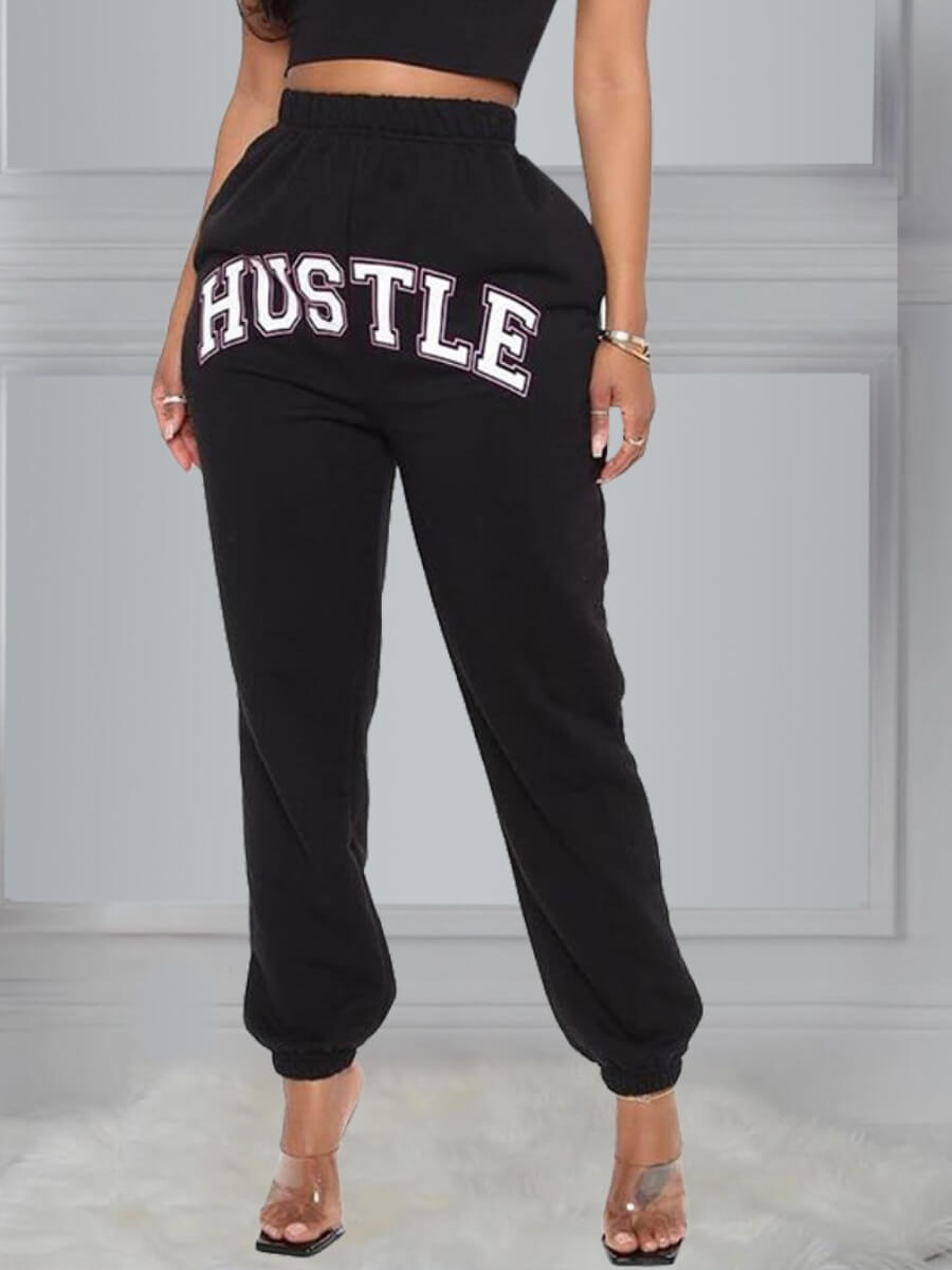 

Lovely Casual Letter Print Black Pants