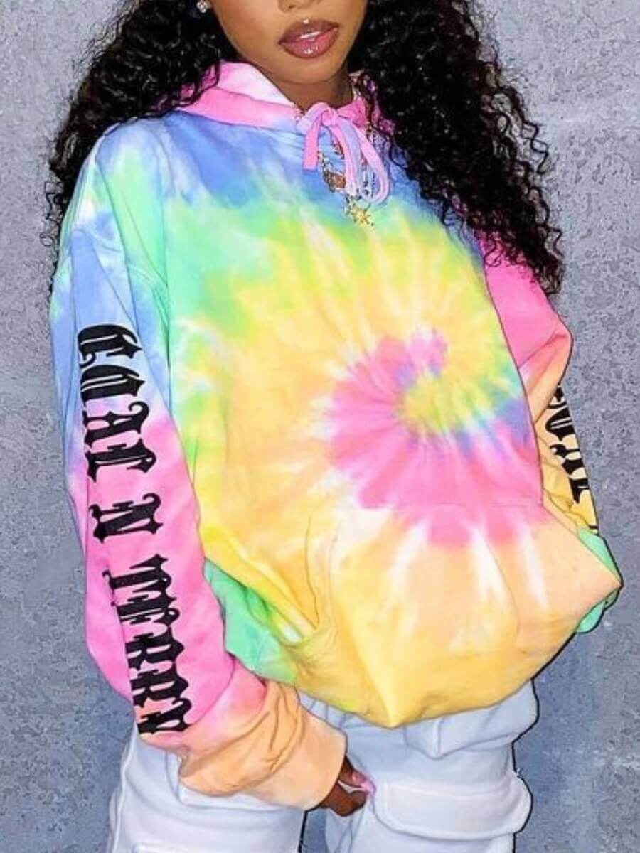 

Lovely Street Hooded Collar Tie-dye Multicolor Hoodie, Multi