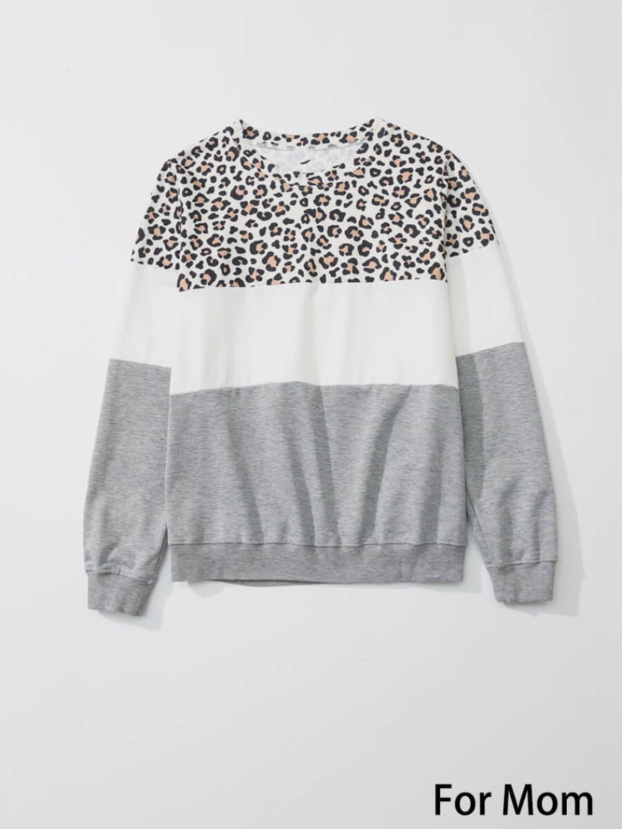 

Lovely Family O Neck Leopard Print Patchwork Mom Hoodie, Women