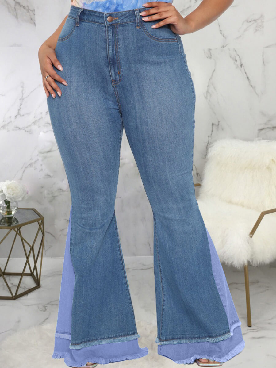 

Lovely Casual Patchwork Deep Blue Plus Size Jeans
