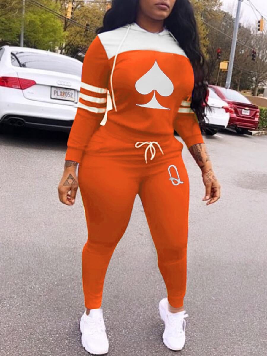 

Lovely Sportswear Hooded Collar Letter Print Croci Two Piece Pants Set
