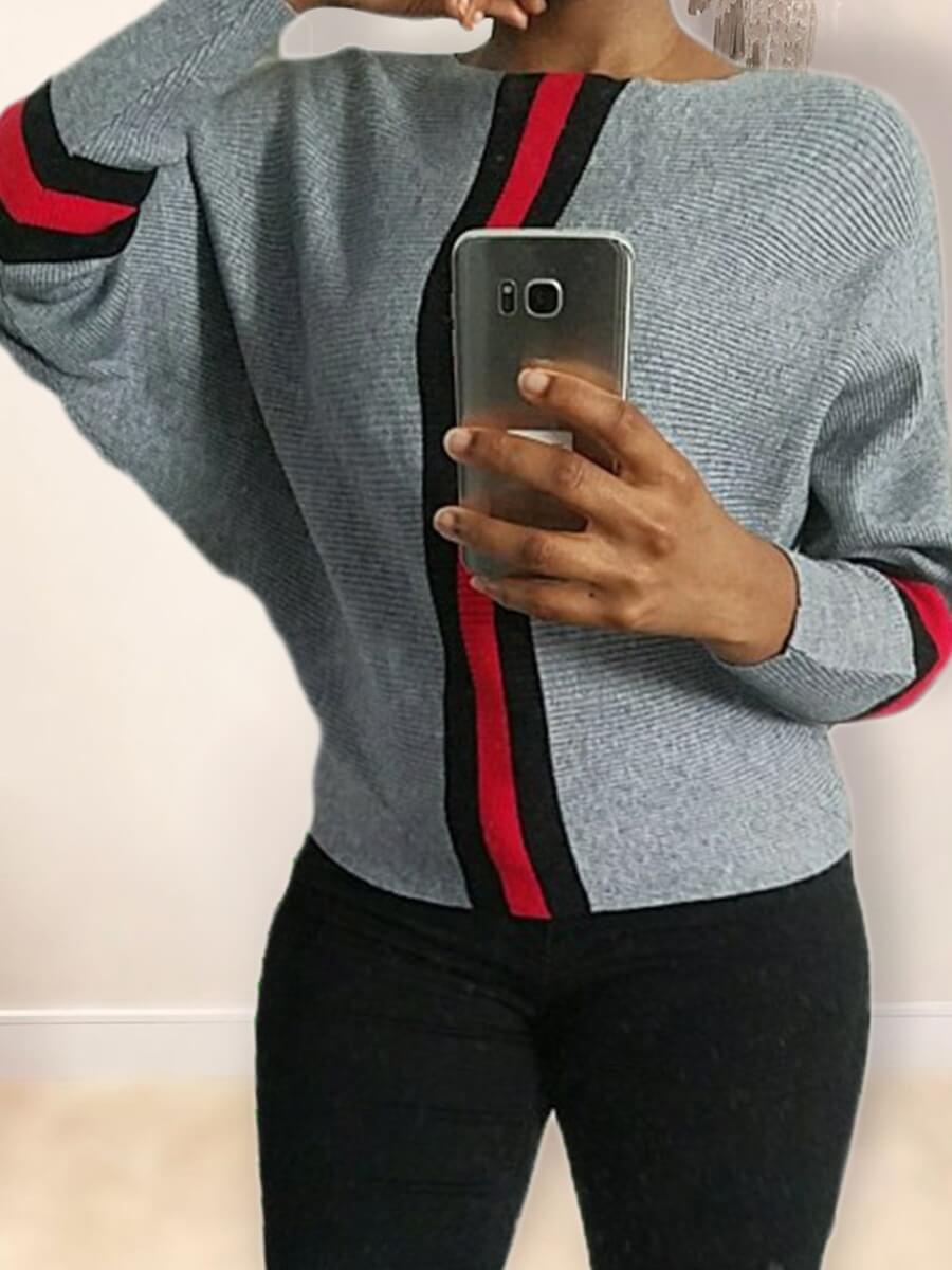 

Lovely Trendy O Neck Patchwork Loose Grey Sweater