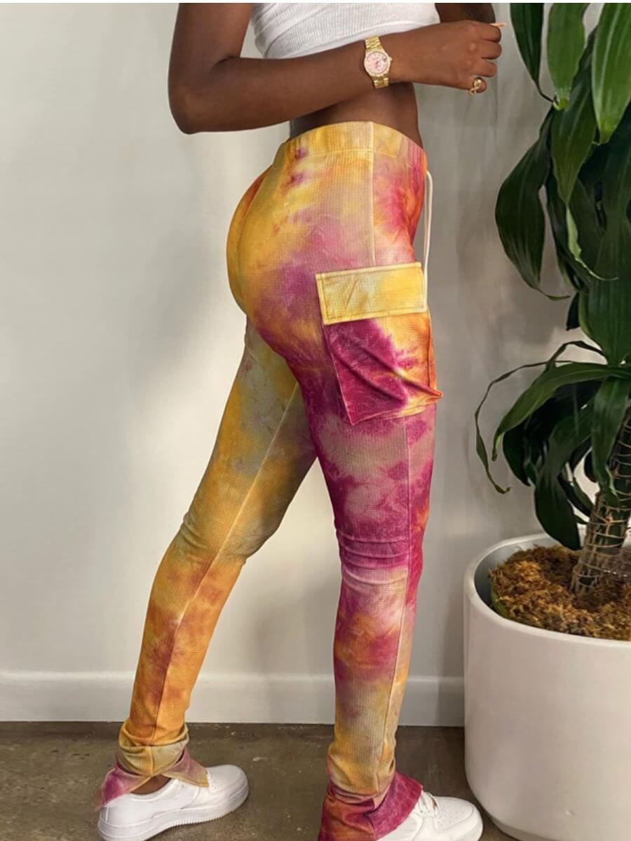 

Lovely Stylish Tie-dye Pocket Patched Yellow Pants