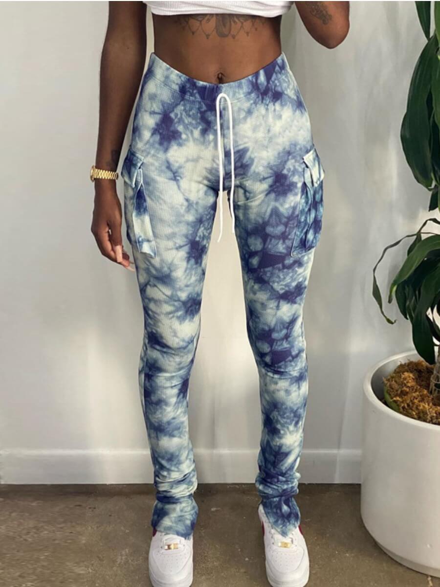 

Lovely Stylish Tie-dye Pocket Patched Grey Pants