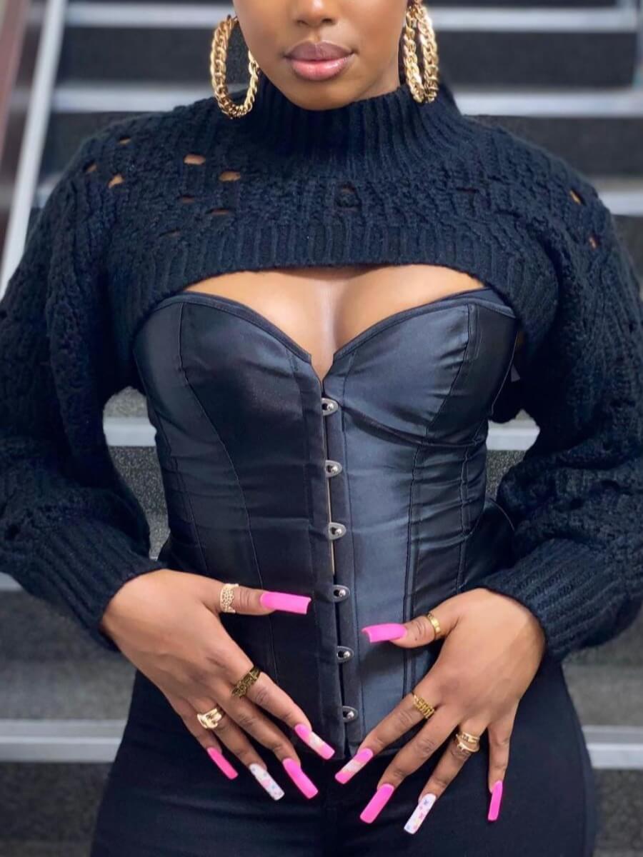 

Lovely Street Sexy Hollow-out Black Sweater