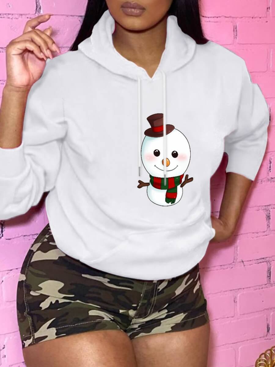 

Lovely Casual Hooded Collar Print White Hoodie