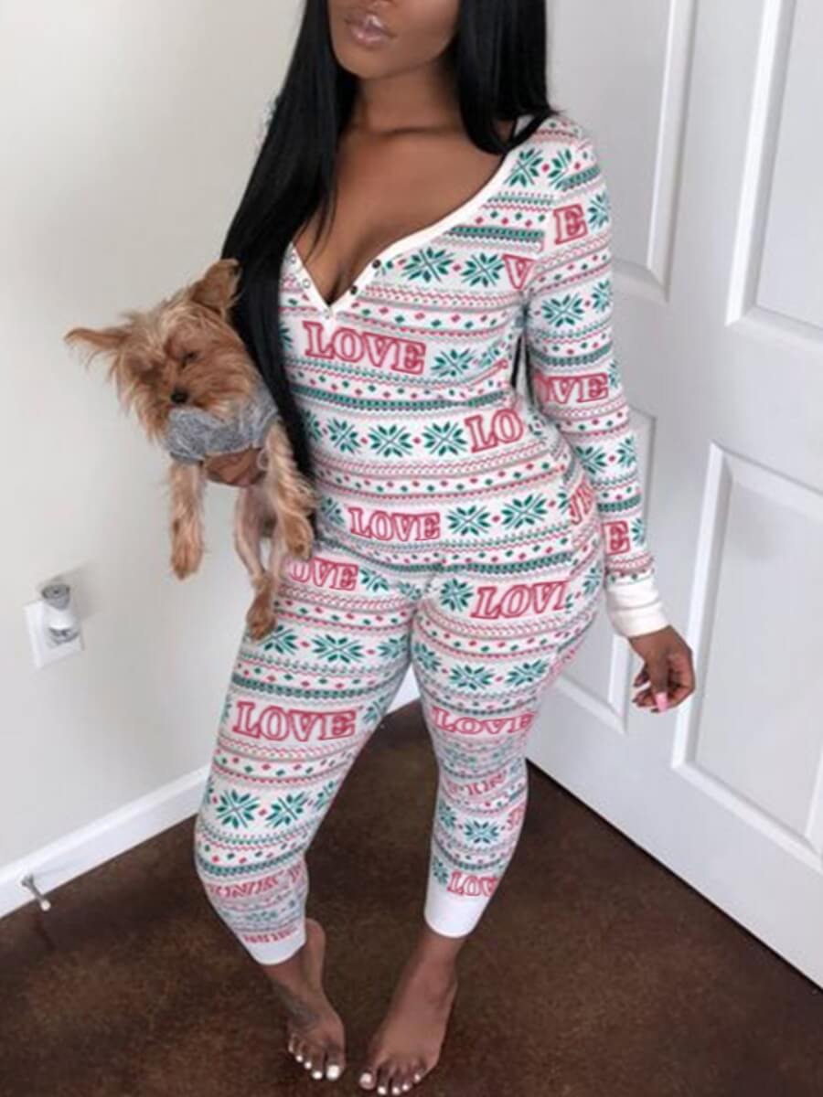 

Lovely Sweet Christmas Day Letter Print White One-piece Jumpsuit