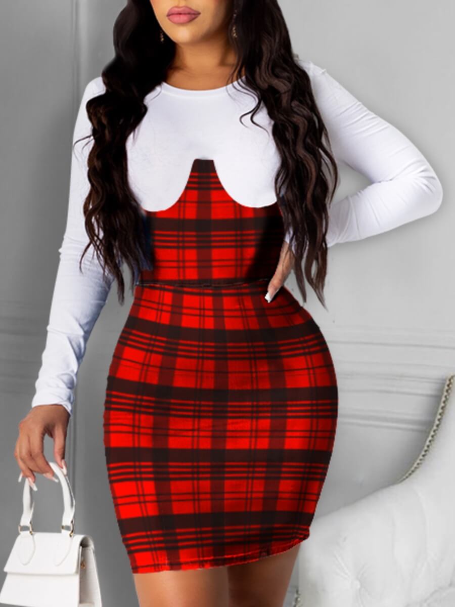 Lovely Casual Plaid Patchwork Red Knee Length Dress от Lovelywholesale WW
