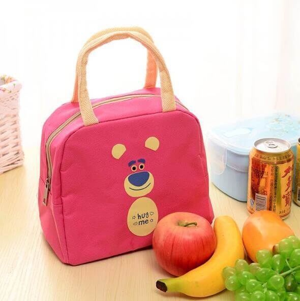 

Lovely Trendy Print Zipper Design Pink Lunch Box Bag