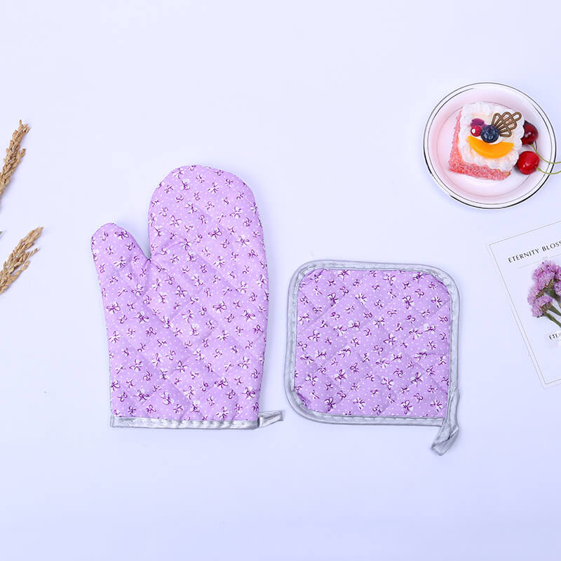 

Lovely Trendy Floral Print Purple Kitchen Protective Gloves