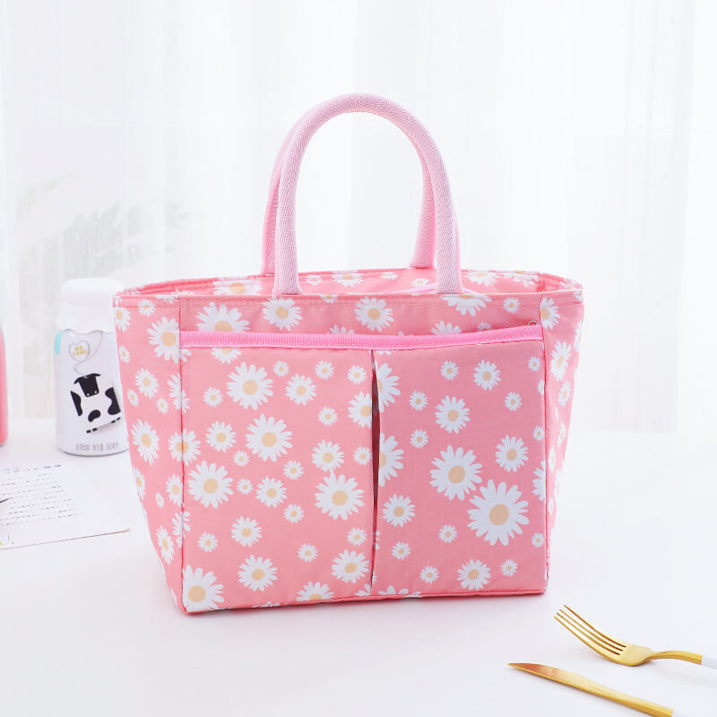 

Lovely Trendy Floral Print Pink Lunch Box Bag
