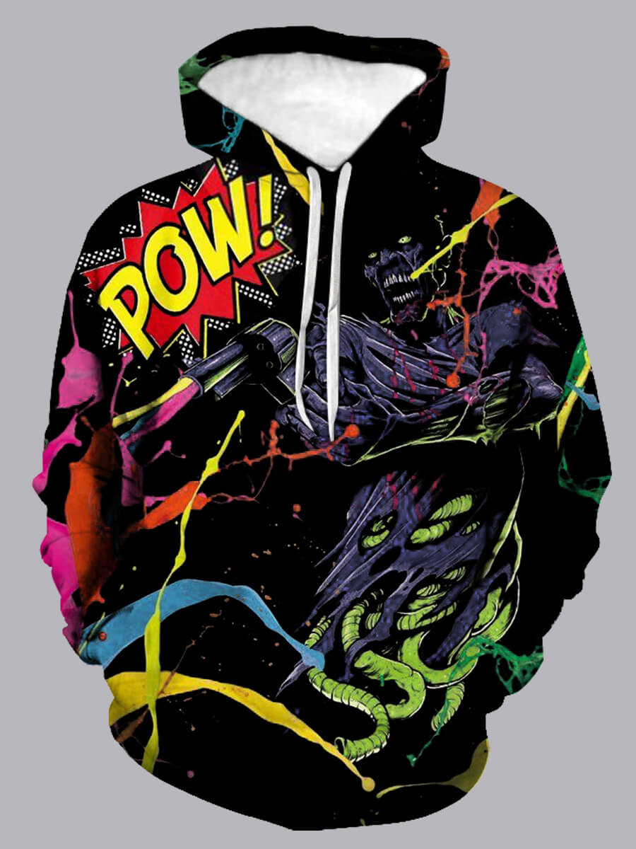 

LW Men Hooded Collar Print Hoodie, Black