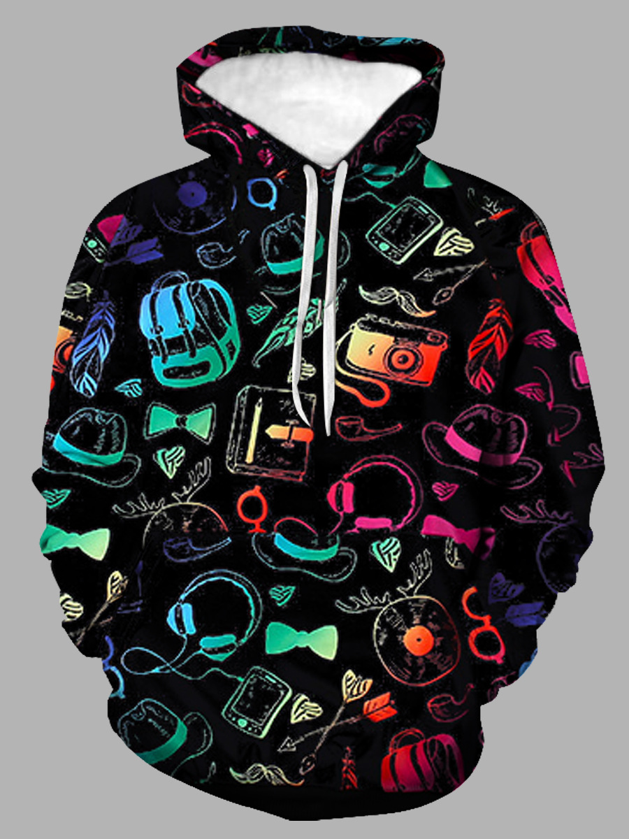 

lovely Street Hooded Collar Print Black Men Hoodie