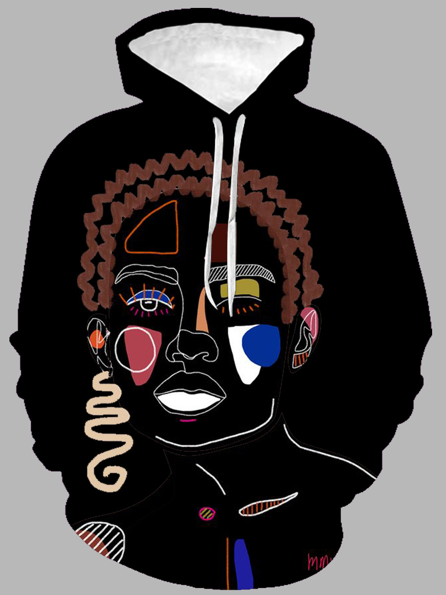 

lovely Casual Hooded Collar Cartoon Print Black Men Hoodie