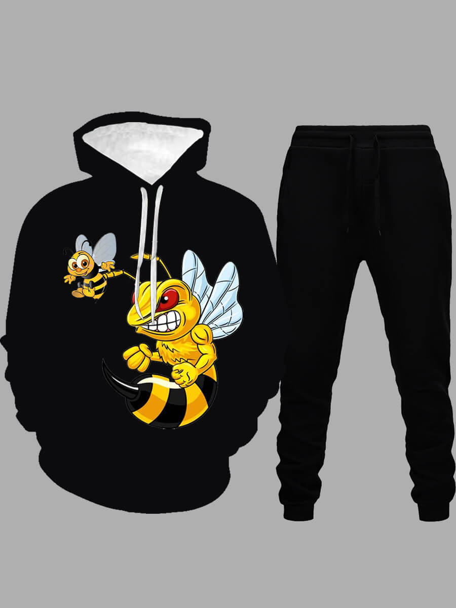 

Lovely Leisure Hooded Collar Print Black Men Two-piece Pants Set