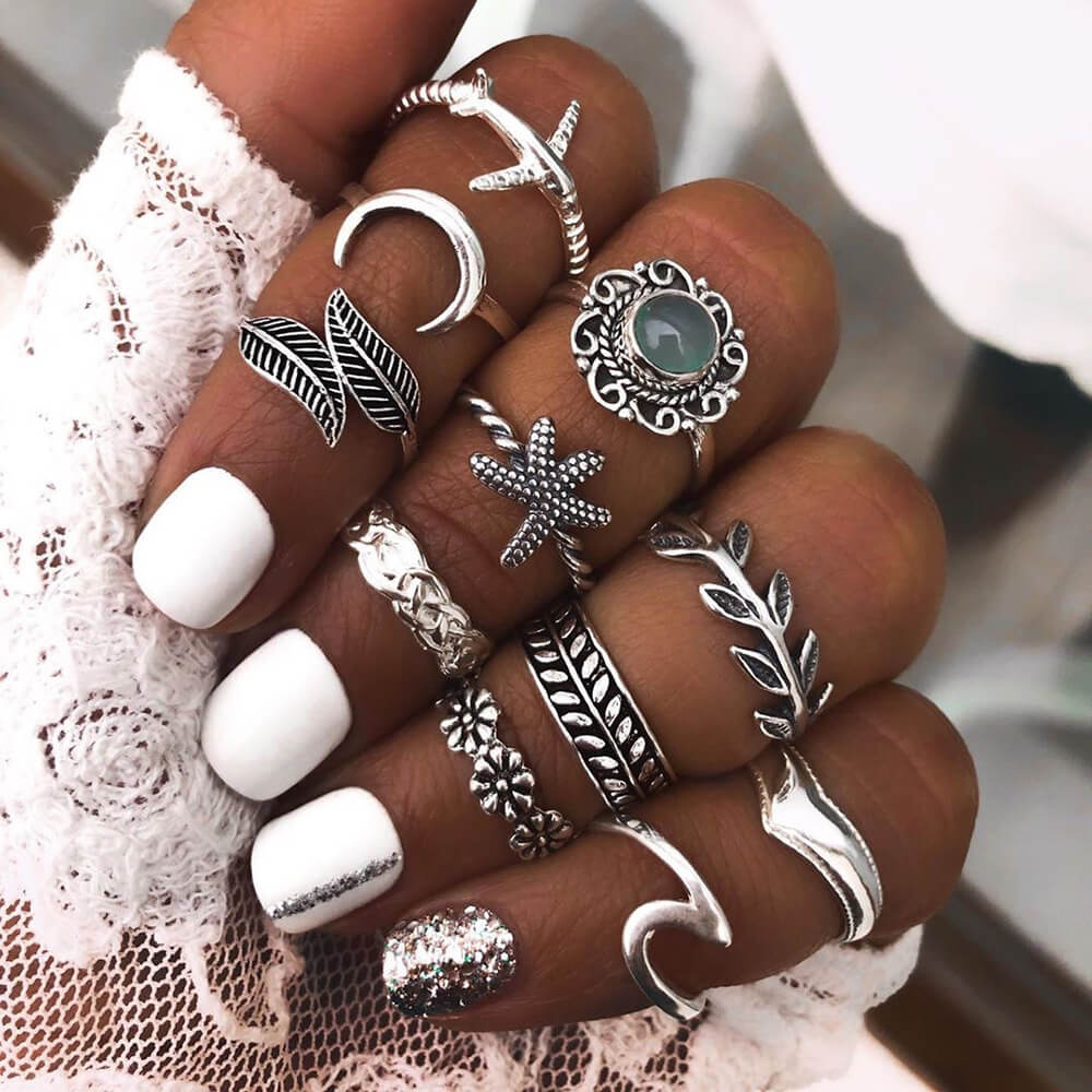 

Lovely Stylish 11-piece Silver Ring