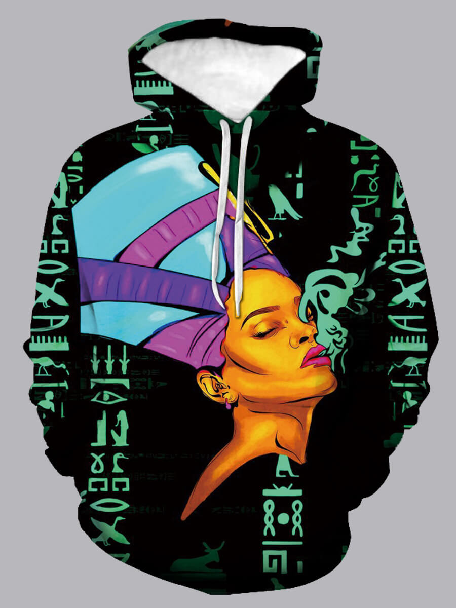 

Lovely Stylish Hooded Collar Print Black Men Hoodie