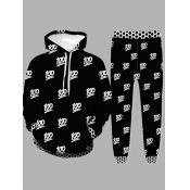 LW Men Hooded Collar Print Oversized Pants Set