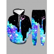 Lovely Casual Hooded Collar Starry Sky Print Black