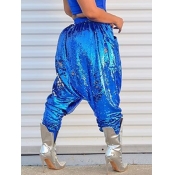 lovely Casual Sequined Loose Blue Pants