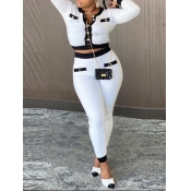 Lovely Stylish Patchwork White Two Piece Pants Set