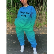 Lovely Street O Neck Letter Print Blue Plus Size T
